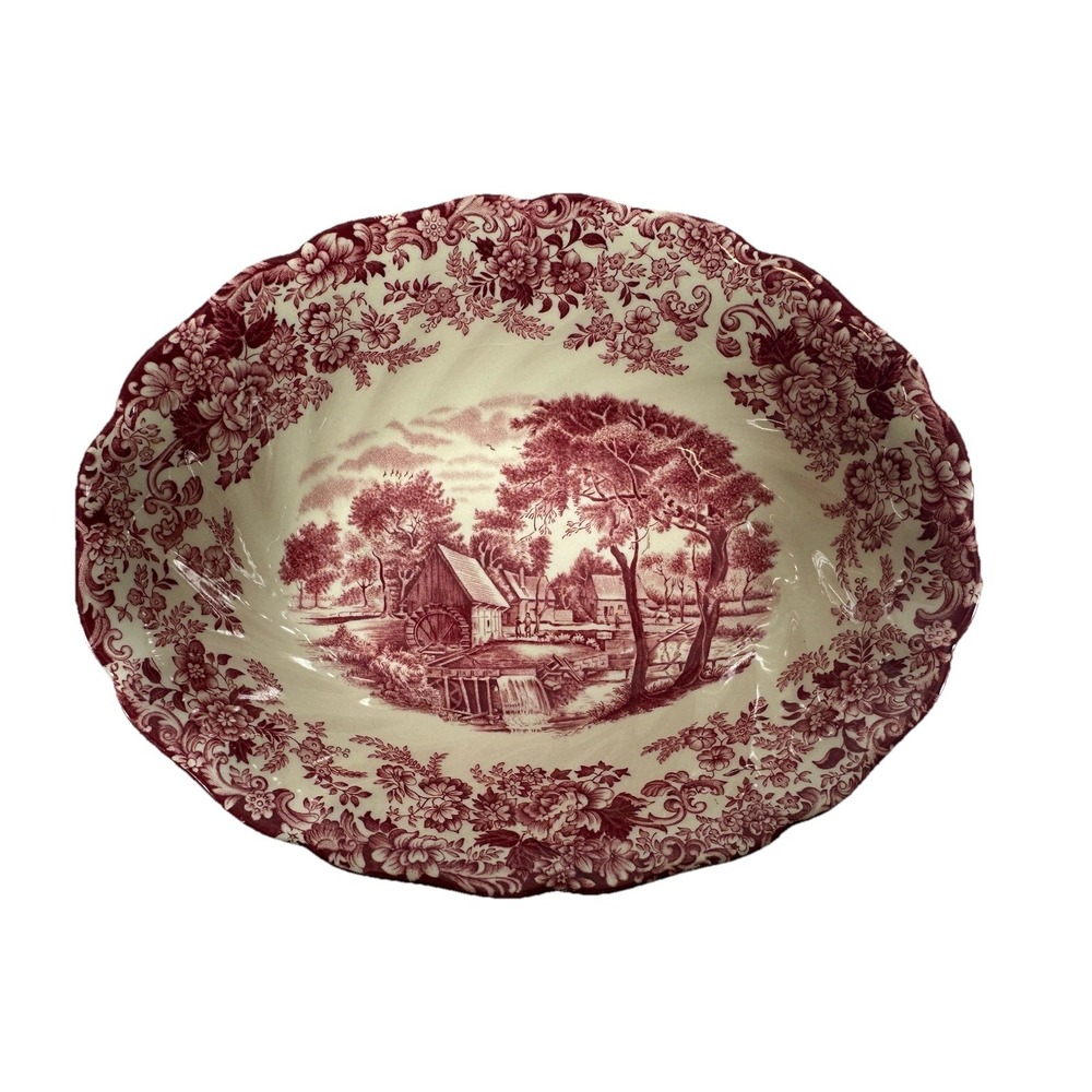 Johnson Brothers Mill Stream Red/Pink Transferware Oval Vegetable  Bowl 9"X7"